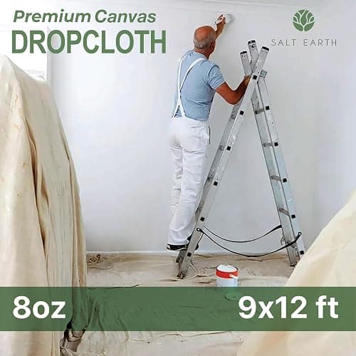2Pk Recycled Cotton All Purpose Canvas Tarp Cover Painter Drop Cloth-9x12ft | Reusable Paint Drop Cloth, 100% Recycled Cotton Canvas Tarp Cover for Furniture,Floor Protection, DIY & All Purpose Dropcloth thumbnail 2