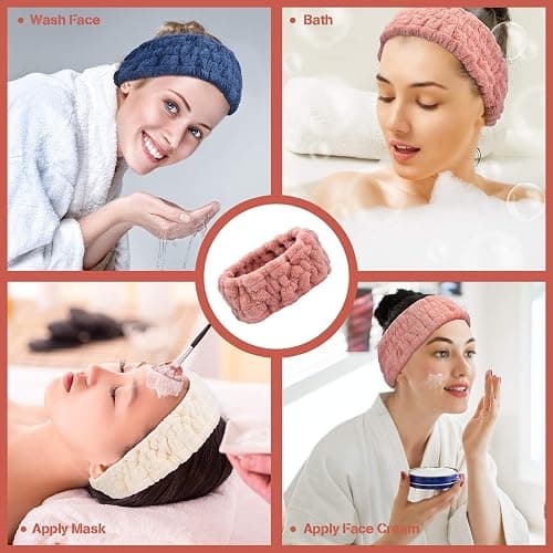 Chuangdi 3 Pieces Spa Headband for Women Facial Makeup Headband Soft Terry Cloth Hairband for Washing Face Mask Spa Shower Gifts(Dark Pink, Dark Blue, Milky-White) thumbnail 6