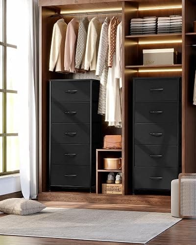 Crestlive Products Vertical Dresser Storage Tower - Sturdy Steel Frame, Wood Top, Easy Pull Fabric Bins - Organizer Unit for Bedroom, Hallway, Entryway, Closets - 5 Drawers(Black) thumbnail 2
