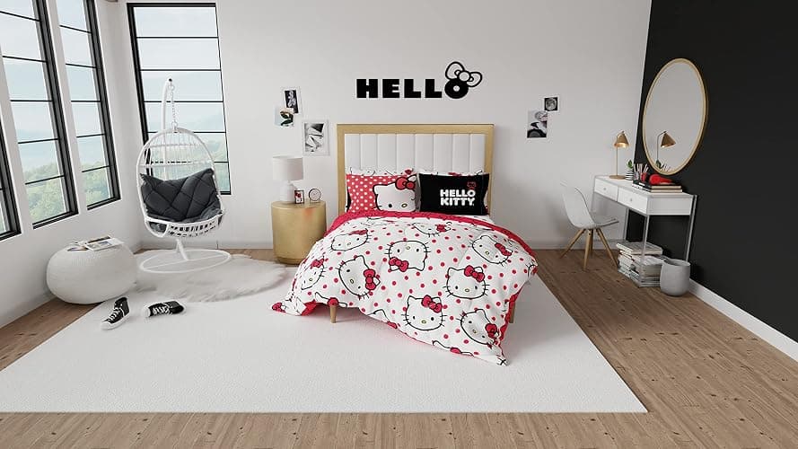 Hello Kitty Polka Dot Bedding 7 Piece Super Soft Comforter and Sheet Set with Sham, Queen, (Official Licensed Product) by Franco Collectibles thumbnail 6
