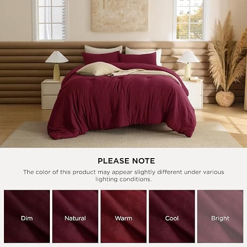 Bedsure King Size Comforter Set, Dark Red Soft Prewashed Bedding for All Seasons, 3 Pieces GentleSoft™ Warm Down Alternative Bed Set, 1 Lightweight Comforter (104"x90") and 2 Pillowcases (20"x36") thumbnail 8