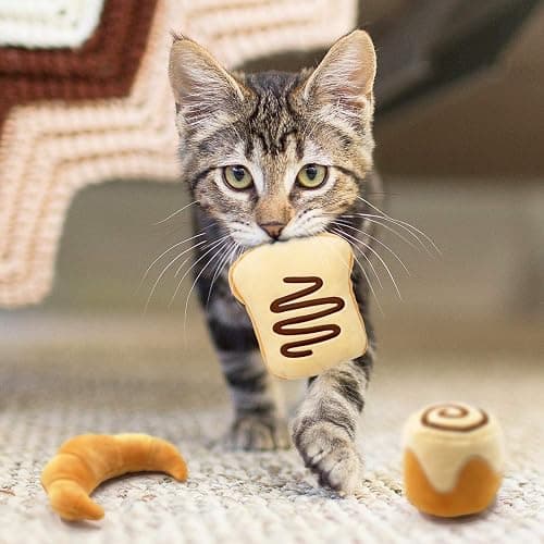 CiyvoLyeen Bread Catnip Toys, Cat Toy for Indoor Interactive Toys, Kitten Chew Bite Kick Toy Baguette Croissant Pretzel Toast Bun Cinnamon Roll Plush Catmint Pet Birthday Presents 6 Pack thumbnail 5