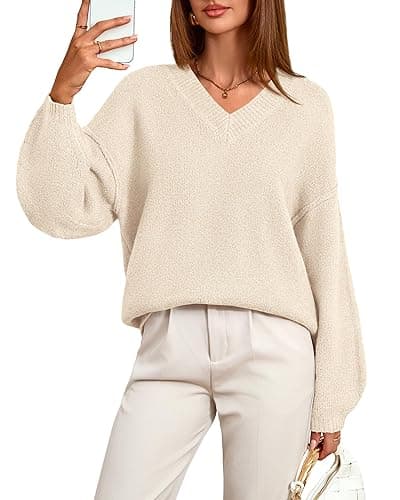 BTFBM Casual Long Sleeve Sweaters for Women Loose V Neck Ribbed Knit Pullover Tops Womens Fall Fashion 2025 - Image 1