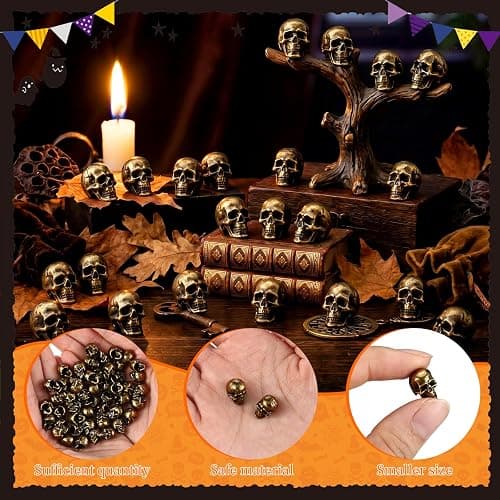 Civaner 50 Pcs Halloween Mini Figurine Miniature, Skull | Tiny Zinc Alloy Statues with Antique Brass Finish, Gothic Decor for Desktop Holiday Scene Micro Landscape Spooky Party thumbnail 4