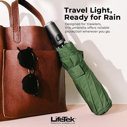 LifeTek Premium Travel Umbrella - Windproof & Compact for Men & Women, Automatic Open Close, Fits in Purse Laptop Bag or Backpack, Strong Frame for Heavy Rain & Sun UV Protection thumbnail 7