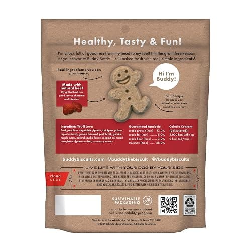 Buddy Biscuit Softies 5 oz Pouch, Grain-Free Soft & Chewy, Natural Grilled Beef Flavor Dog Treats, Oven Baked in the USA thumbnail 2