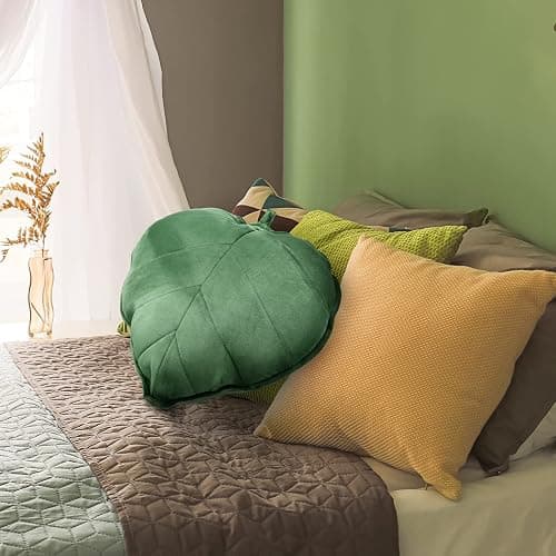 Yookeer 2 Pcs Leaf Shaped Throw Pillow 3D Leaves Plant Decorative Throw Pillows for Couch Living Room Bedroom Sofa Home Decoration, 16 x 16 Inch(Dark Green) thumbnail 2