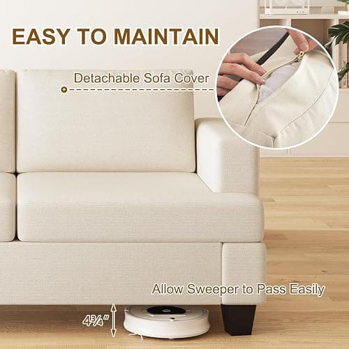 Furnimart 62" Loveseat Couch, Modern Love Seat Couches for Small Spaces, Beige Linen Sofa, Deep Seat Sofa for Living Room, Small 2 Seater Couch for Bedroom, Office thumbnail 7