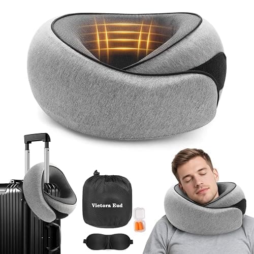 Ergonomic Travel Neck Pillow with Memory Foam Support – Comfortable Airplane Pillow for Adults, Portable Neck Cushion for Car, Office and Long Flights with Eye Mask, Earplug Holder and Carry Bag thumbnail 8