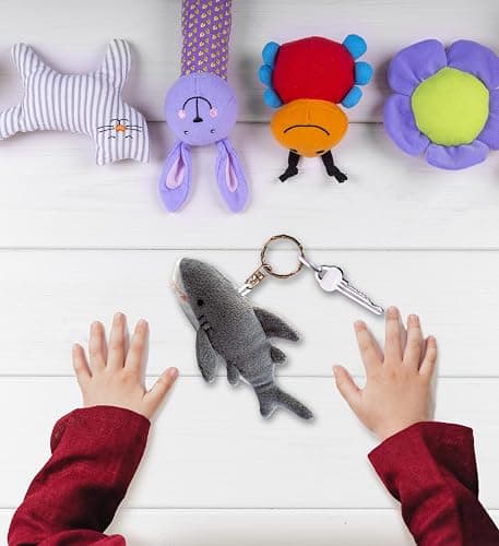 Puzzled Grey Shark Plush Stuffed Animal Keychain - Soft Ocean Life Animal Shark Charm with Keyring, Decorative Purse, Wallet, or Backpack Keychain Accessory, Cute Bag Charm for Kids, Adults - 4 Inches thumbnail 7