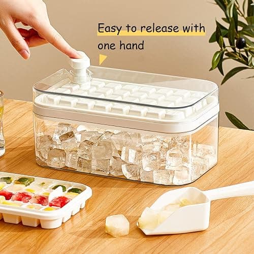 Ice Cube Tray with Lid and Bin, 2 Pack for Freezer, 64 Pcs Ice Cube Mold (White) thumbnail 5