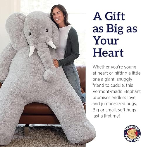Vermont Teddy Bear Giant Elephant Stuffed Animal - 6 Foot Big Stuffed Elephant Plush from Giant Cuddle Collection - Collectible Plushies for Kids & Adults | Crafted in The USA thumbnail 8