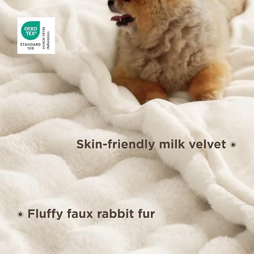 Bedsure GentleSoft Fluffy Fuzzy Throw Blanket, 870GSM Soft Faux Fur Blanket for Couch, Plush Fleece Minky Velvet Winter Bedding for Christmas, Thick Warm Furry Cozy Gifts for Women, Cream, 50"x60" thumbnail 4
