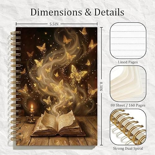 FTKBGHY Fantasy Reading Journal Notebook, Book Lover Gifts Notebooks for Note Taking, Bookish Bookworm Gifts, Dark Academia Butterfly Book Journal, 5.5x8.3 Inch thumbnail 3