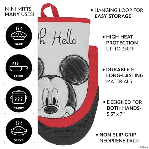Disney Mickey Cotton Kitchen Towels & Mini Oven Mitts, 4-Piece Set | Absorbent, dries dishes fast, machine washable, mitt grip resists heat to 350F and is hand wash only, great for gifting thumbnail 5