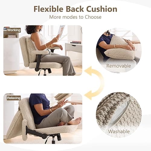 Fizzin Criss Cross Chair,Cross Legged Office Chair with Arms,Wide Office Desk Chair with Flipable Back Cushion Swivel Chair,Criss Cross Office Chair Vanity Chairs for Home Office Bedroom(Beige) thumbnail 5