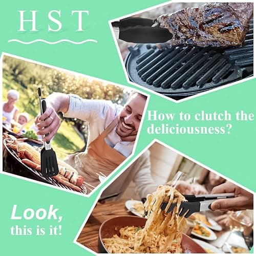 HST Tongs for Cooking with Silicone Tips(3 Pack), Non Stick Kitchen Tongs with Silicone Tip for Cooking BBQ Baking (9", Black) thumbnail 6
