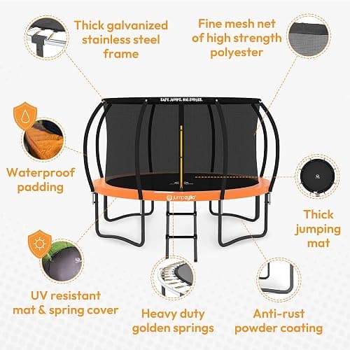 JUMPZYLLA Trampoline Outdoor 8FT 10FT 12FT 14FT 15FT 16FT with Enclosure and Ladder, ASTM Approved Recreational Trampoline for Kids and Adults, Anti-Rust Coated Frame thumbnail 3