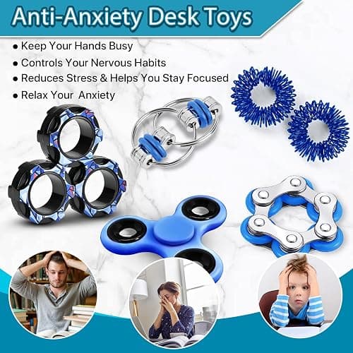 Dr.Kbder Fidget Toys Adults Pack 6Pcs, EDC Fidgeting Game for Kids Teen Cool Mini Gadget Desk Toys Figette Spinner Figits Rings Classroom ADHD Stress Anxiety Relief Toy Unique Gift for Boys Girls-Blue thumbnail 4