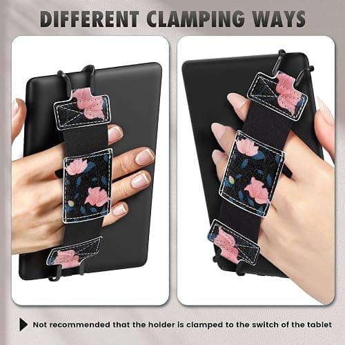MoKo Soft Hand Strap for 6-8" Kindle eReaders Fire Tablet Kindle/Kobo/Voyaga/Lenovo/Sony Kindle E-Book Tablet, Black High-Elasticity Versatile Hand Strap Lightweight Finger Grip Holder, Black & Pink thumbnail 6