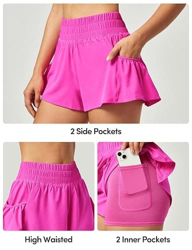 IUGA Women's Athletic Shorts High Waisted Flowy Shorts for Women Quick Dry Workout Running Shorts with Pockets thumbnail 6
