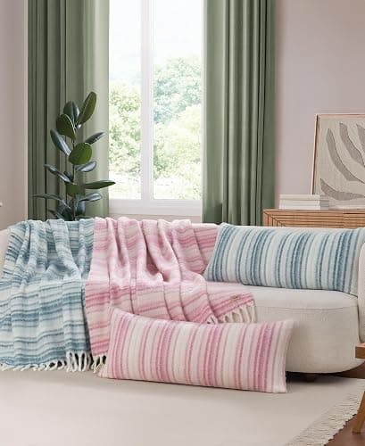 UGG Throw Pillow for Couch – Knit Accent Pillow Soft Striped Lumbar Decorative Pillow for Sofa Bed & Home Decor, Pink Living Room Decor, 36" x 14" (Joana) thumbnail 9