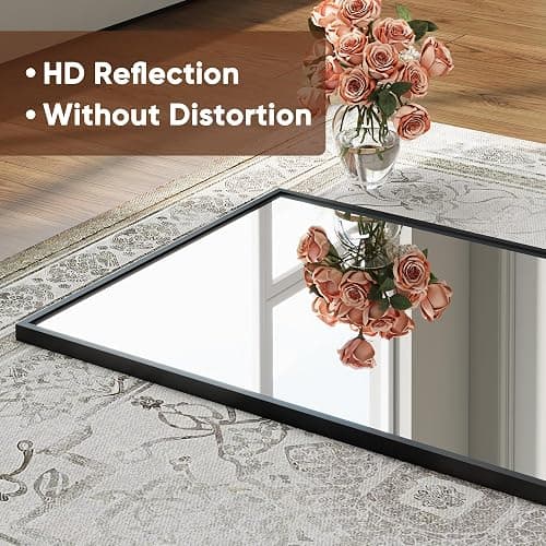 Antok 48"x14" Full Length Mirror Over The Door, Hanging Mirror, Rectangular Wall Mirror, Wall Mounted/Hanging/Leaning, Home Decor, Black thumbnail 6