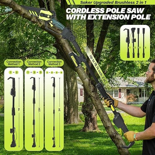 Saker Cordless Pole Saw and Mini Chainsaw,2-IN-1 Pole Chainsaw,Brushless Electric Pole Saw Battery Powered 6 Inch Chainsaw, 78.74 Inch Max Reach Tree Trimmer Pole Saw thumbnail 4