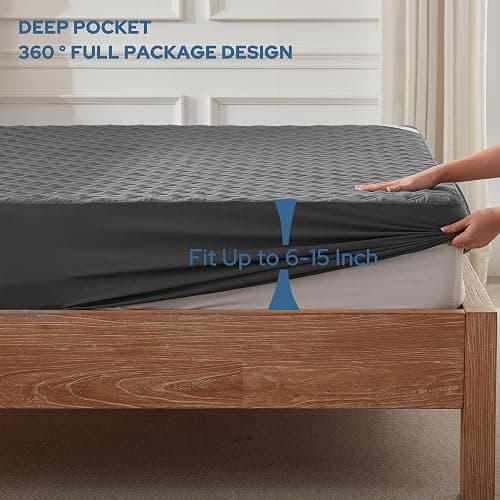 BEDLORE Waterproof Mattress Protector, Noiseless Twin XL Size Mattress Pad with Deep Pocket Fitted Up to 6"-15", Soft Breathable Dirt-Proof Mattress Cover for College Dorm (Gray) thumbnail 4