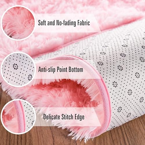 Andecor Soft Fluffy Bedroom Rugs, 4 x 6 Feet Indoor Shaggy Plush Area Rug for Boys Girls Kids Baby College Dorm Living Room Home Decor Floor Carpet, Pink thumbnail 7