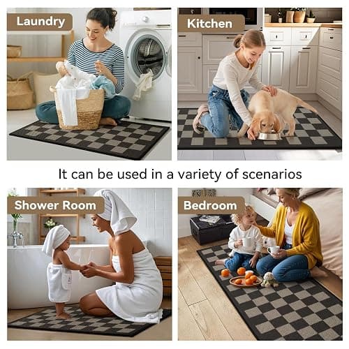 YDKGL Kitchen Rugs Kitchen Mats for Floor Non Slip Beige Checkered 17"x30" | Super Absorbent Woven Rubber Backing Washable Kitchen Floor Mat Sink Mat Runner Rugs Front of Sink, Easy Clean thumbnail 7