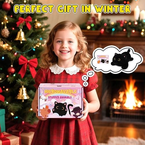 JIZWPOOM Microwavable Stuffed Animals, Weighted Black Cat Plush Heating Pad for Period Cramps, Heatable and Coolable Lavender, Kawaii Plush Toys for Women Girls Kids,10 Inch thumbnail 6