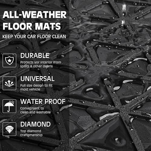 CAR PASS Bling Diamond Car Mats Rubber Floor Mats Full Set Anti-Slip 3D Rhombus Waterproof Trim to Fit Liner Universal Glitter Crystal Sparkly Shining Rhinestone Girl Women SUV Sedan Van, Black Red thumbnail 6