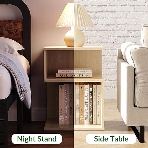 ODIKA Tokyo S Flip Minimalist 3 Tier End Table - Minimalist 3-Tier Wood Nightstand for Small Spaces with Open Storage - Japanese-Inspired Bedside Table for Bedroom (Reverse, Natural) - Standard - Ƨ - Natural thumbnail 7