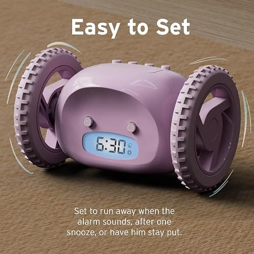 CLOCKY Extra Super Loud Alarm Clock for Heavy Sleepers Adults Kids Teens Bedroom, Move Jump Roll Run Away Easy to Set Smart Digital Alarm Clock Funny Gag Gift (Lavender) thumbnail 7