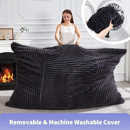 Hobestluk 3 in 1 Bean Bag Chair Giant Bean Bag Chairs Convertible Bean Bag Floor Cushion with Machine Washable Cover, Beanbag Chairs for Adult (Dark Grey) thumbnail 7