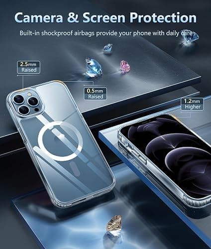 FNTCASE for iPhone 12 Pro-Max Case: Clear Magnetic Phone Cases Compatible with Magsafe Slim Anti Yellowing Military Grade Drop Protection Rugged Protective Transparent Cell Phone Cover (A-Clear) thumbnail 5
