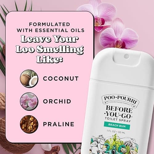 Poo-Pourri Before-You-Go Pocket Toilet Spray, Travel Essentials, Beach Bum, 1 Fl Oz, Up to 50 Uses, On-The-Go Bathroom Odor Deodorizer with Essential Oils, TSA Approved Size, Coconut Orchid Scent thumbnail 7