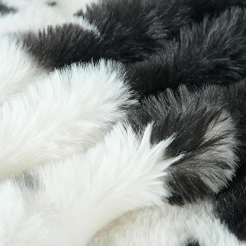 Lotus Karen Faux Fur Throw Blanket Cow Print-Black, Fluffy Fuzzy Plush Bubble Blanket for Couch, 60x50 Inches Cozy Shaggy Rabbit Blanket, Luxury Decorative Gifts for Sofa Bedroom Living Room. thumbnail 7