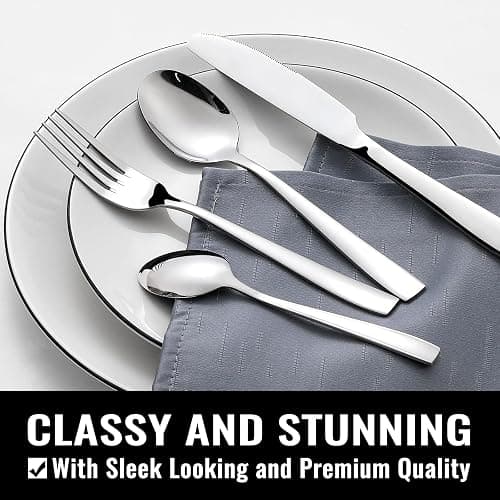 HIWARE 48-Piece Silverware Set with Steak Knives for 8, 18/8 Stainless Steel Flatware Cutlery Set For Home Kitchen Restaurant Hotel, Kitchen Utensils Set, Mirror Polished, Dishwasher Safe thumbnail 6