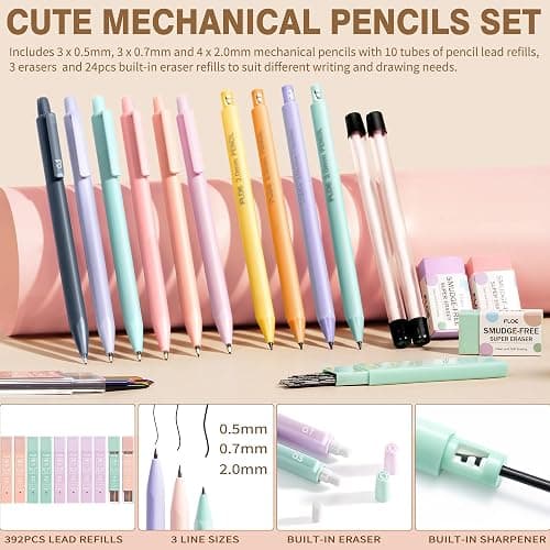 62PCS Aesthetic School Supplies with Cute Pencil Case, Pastel Highlighters Black Ink Gel Pens Mechanical Pencils Kit, Back to School Supplies College Essentials Preppy Stationary Set for Student Girls thumbnail 5