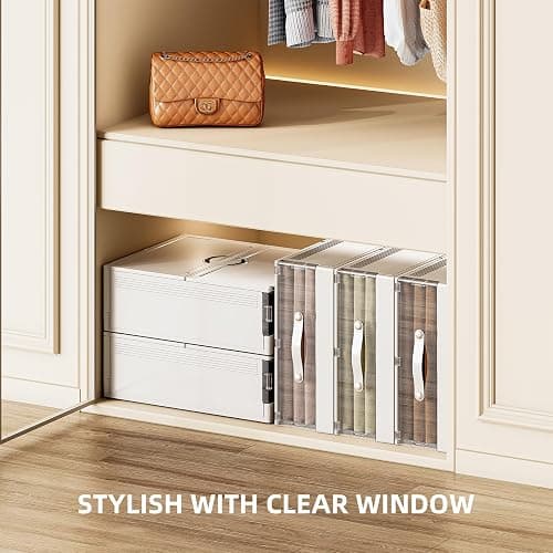 MSHOMELY Plastic Bed Sheet Organizers and Storage 4 Pack Sheet Set Storage Organizer, Foldable Linen Closet Organizer with Window, Lockable Storage Bins for for Bedding Sheets, Duvet Covers, Blankets thumbnail 3