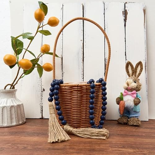 OMISHE 59in Wood Bead Garland with Tassels, Decorative Beads, Farmhouse Wooden Beads Garland for Wall Hanging Home Festival Decor, Navy Blue thumbnail 4