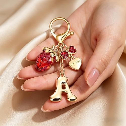 OUMILAN Bubble Initial Keychain Bag Charms for Women | A-Z Letter Keychain with Cherry,Strawberry&Butterfly Charms,Perfect for Handbags,Purses and Backpacks thumbnail 3