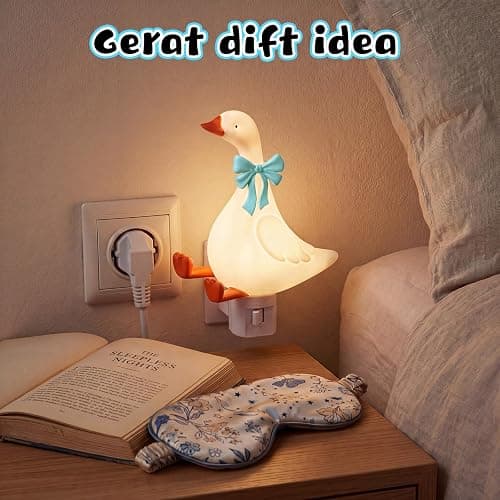 Gerrii Silly Goose Night Light Plug in Blue Decor for Kids Bedroom | Blue Bow, Resin Night Light Decor, LED Lamp in Dusk to Dawn, Cute Gifts, for Nursery, Kids Bedroom Bathroom thumbnail 6