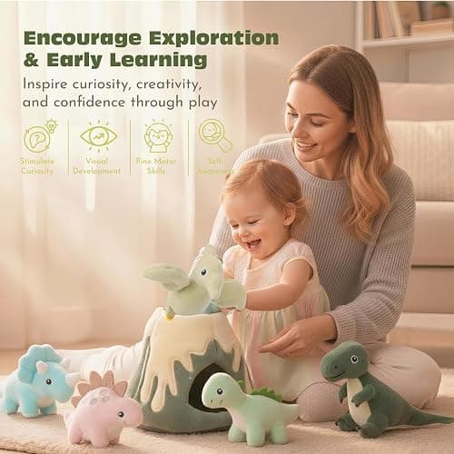 PIIKAGO Baby Toys 6-12 Months – My Little Volcano with 5 Stuffed Dinosaurs, Montessori Toy with Rattle, Crinkle, Squeaker, Sensory Toys for Toddlers 1-3, Early Development Christmas Birthday Gift thumbnail 3