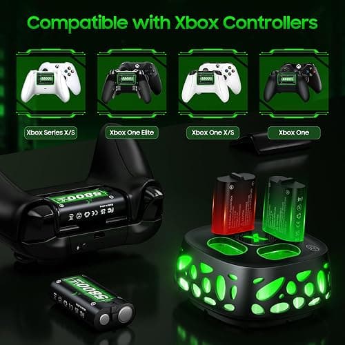 Feirsh Rechargeable Battery Pack for Xbox with Charger, 4x5800mWh Fast Charging Rechargeable Battery Packs for Xbox Controller Batteries for XboxOne Series X|S,One S/X/Elite Controllers thumbnail 5