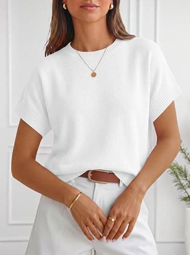 Saodimallsu Womens Short Sleeve Sweaters Crew Neck Lightweight Casual Loose Fit Summer Knit Pullover Tops thumbnail 4