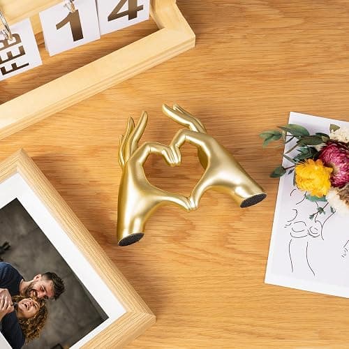 Gold Decor Living Room - Small Shelf Decor Aesthetic - Heart Hands Sculpture - Teen Girls Bedroom Knick Knacks - Cute Home Shelves Accent - Table Statue Love Decorations Gifts (Gold Fingers) thumbnail 2