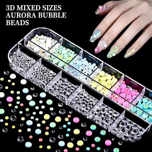 FANDAMEI Nail Charms, 8-Box Nail Charms and Gems, Fruit Bow Hawaii Flowers Petals 3D Nail Art Charms Bulk, Charms Y2K for Nails, Colorful Bubble Beads Nail Rhinestones, Gold Studs Nail Pearls for DIY thumbnail 4
